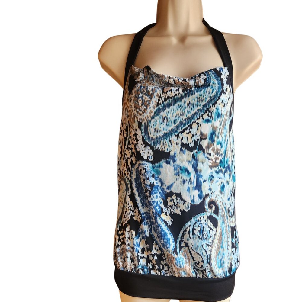 Sexy Vintage B. Works Blue and Black Halter Top Size S Made in USA